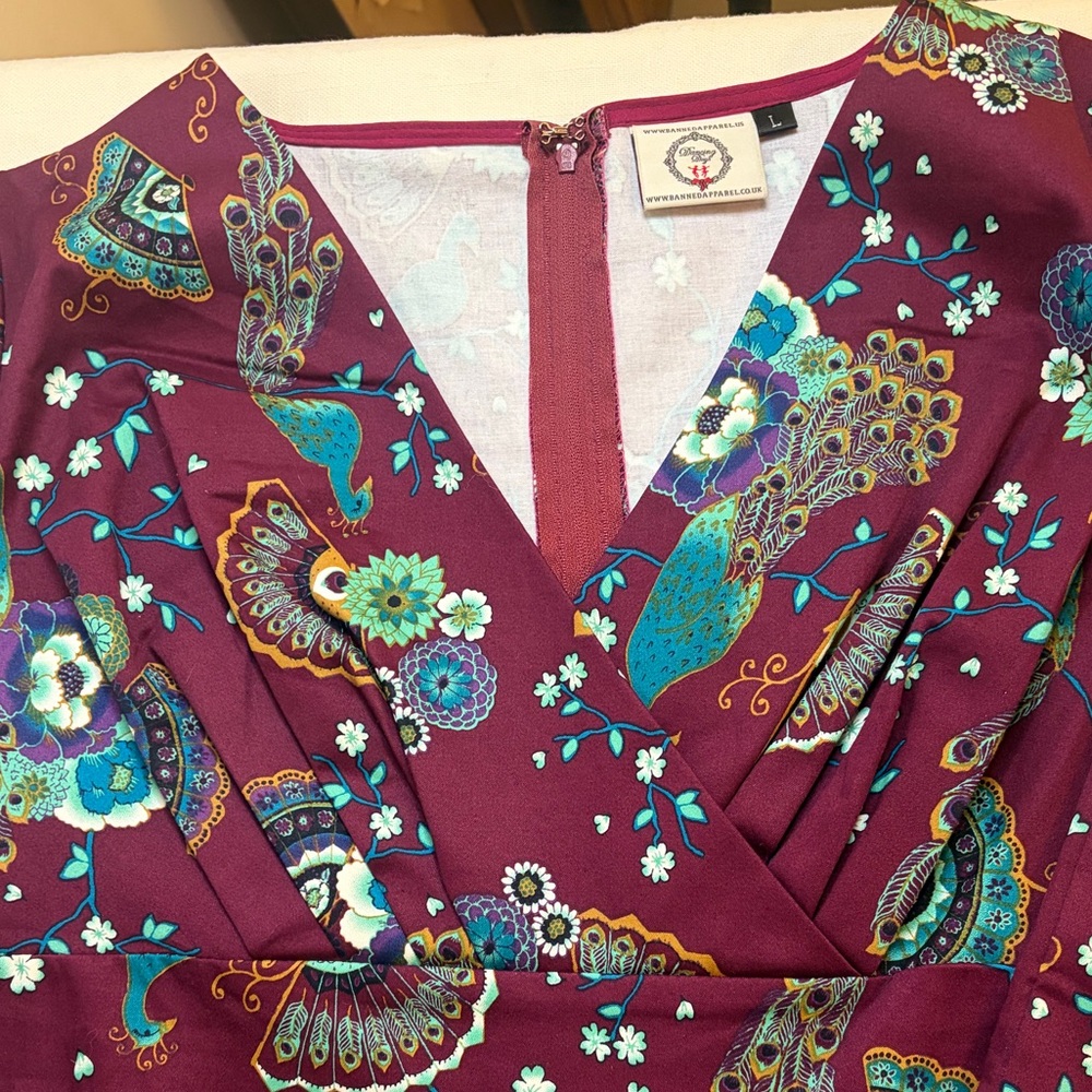 Retro 50s Peacock and Floral Dress (L)